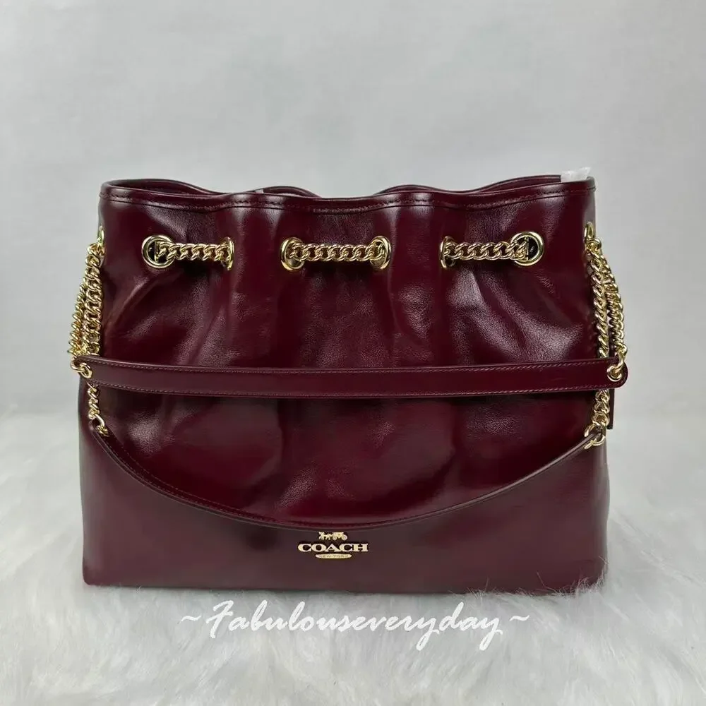 Coach Evelyn Shoulder Bag In Leather/Gold/Dark Wine CCZ79 NWT